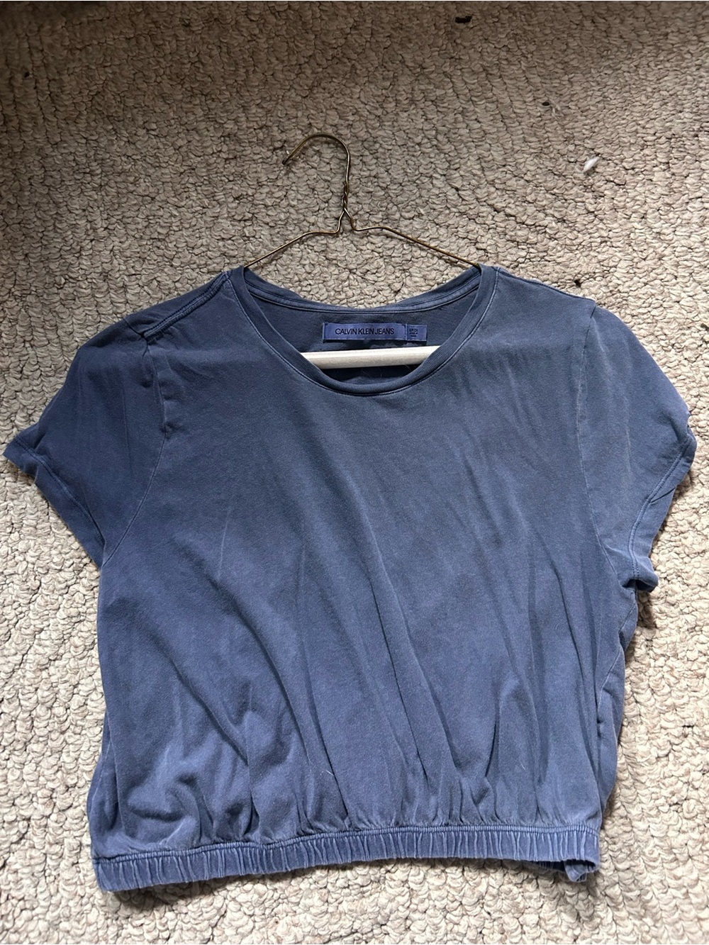 Calvin Klein Jeans Slate Blue Cropped Elastic-Hem Tee